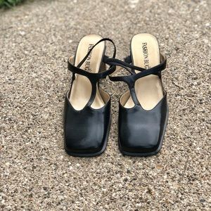 Fashion Bug Black Square Toe Mules. Size 7.5.